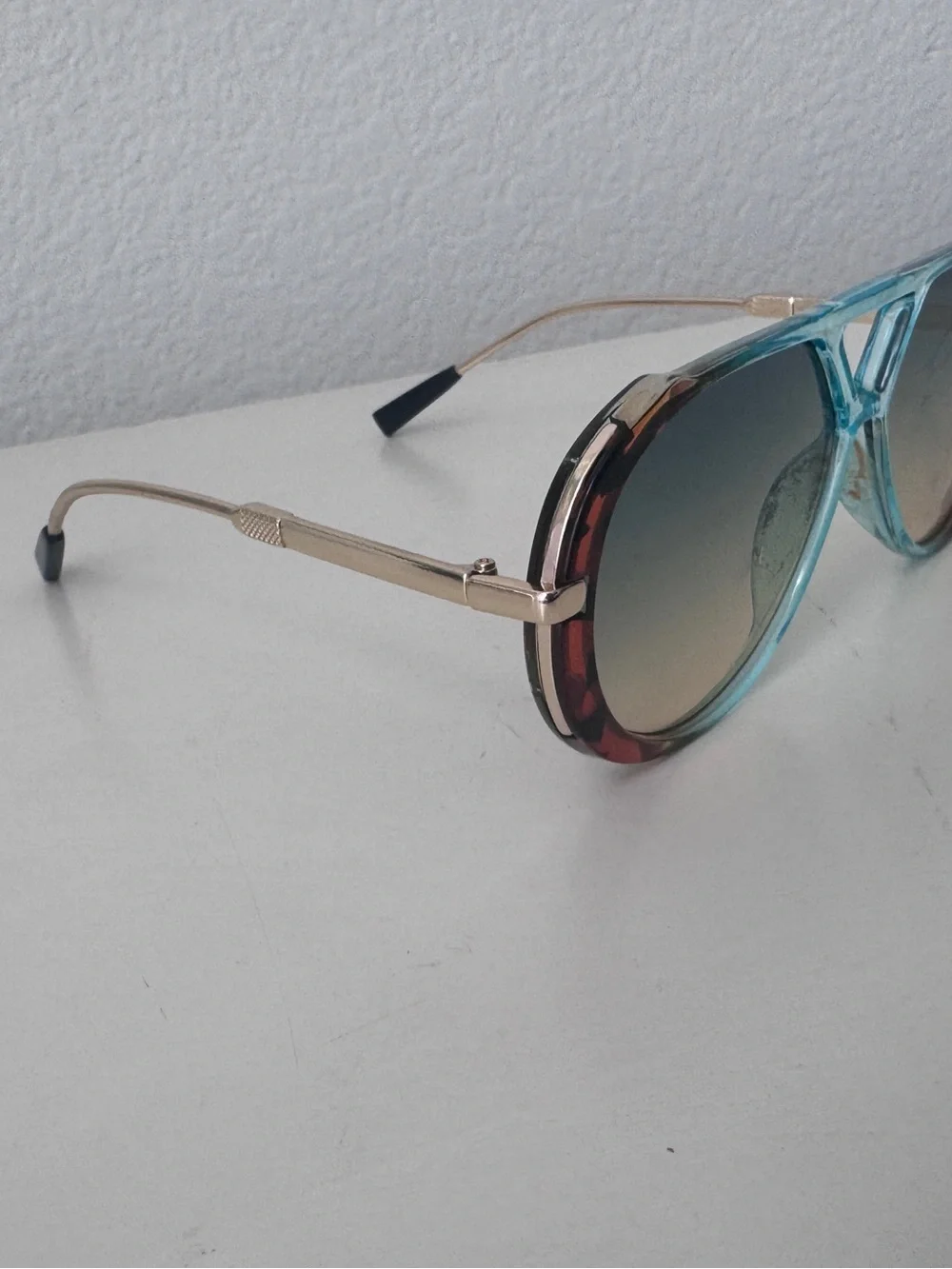 Aviator Style Gradient Lens Sunglasses - Brown/Tortoiseshell Turquoise Modern
